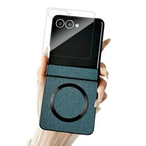 Dteck Magnetic for Samsung Galaxy Z Flip 7 Case with Hinge Protection & Screen Protector, Compatible with MagSafe, Ultra Thin Stylish Leather Matte PC Shockproof Cover for Galaxy Z Flip 7,Dark Blue