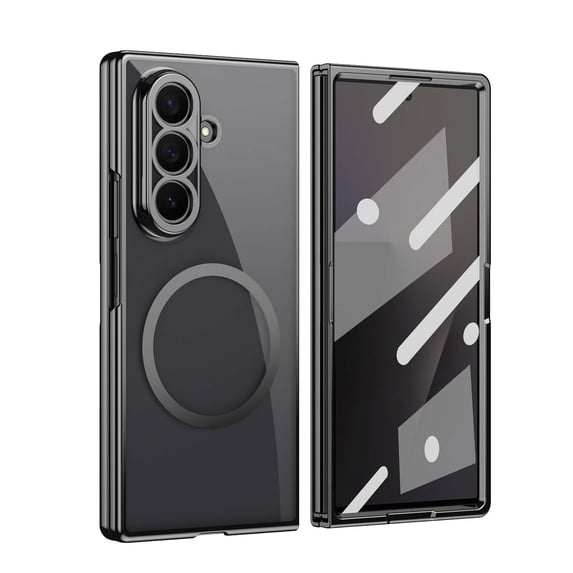 Dteck Magnetic for Samsung Galaxy Z Fold 5 Case, Compatible with MagSafe, Slim Electroplated PC Clear Phone Cover with Built-in Screen Protector for Galaxy Z Flip 5,Black