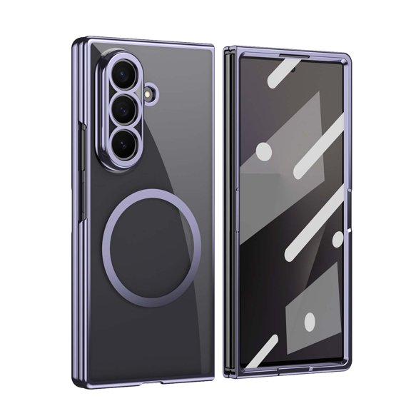 Dteck Magnetic for Samsung Galaxy Z Fold 5 Case, Compatible with MagSafe, Slim Electroplated PC Clear Phone Cover with Built-in Screen Protector for Galaxy Z Flip 5,Purple
