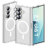 Dteck Magnetic for Samsung Galaxy Z Fold 7 Case with Camera Lens Cover, Transparent Back Non-Slip Hard PC Shockproof Bumper Protective Phone Case Cover for Samsung Z Fold 7,Clear