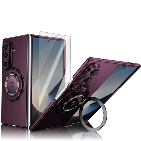 Dteck Magnetic for Samsung Galaxy Z Fold 7 Case with Screen Protector, Compatible with MagSafe, 360 Kickstand & Ring Holder & Camera Protection, Shockproof Rugged Slim Case for Z Fold 7,Winered