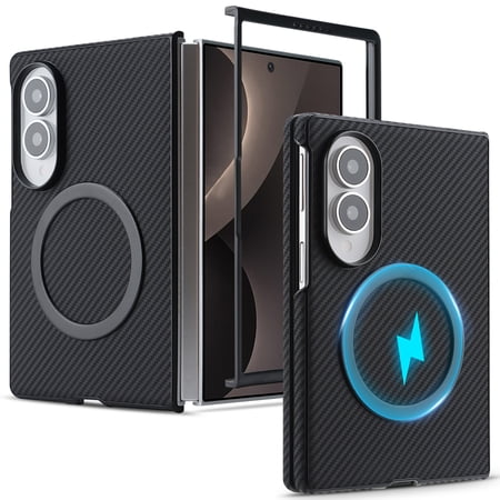Dteck Magnetic for Samsung Galaxy Z Fold8 Case with Carbon Fiber Texture Design, Shockproof PC Case Compatible with Mag Safe Cover for Samsung Galaxy Z Fold8,Black