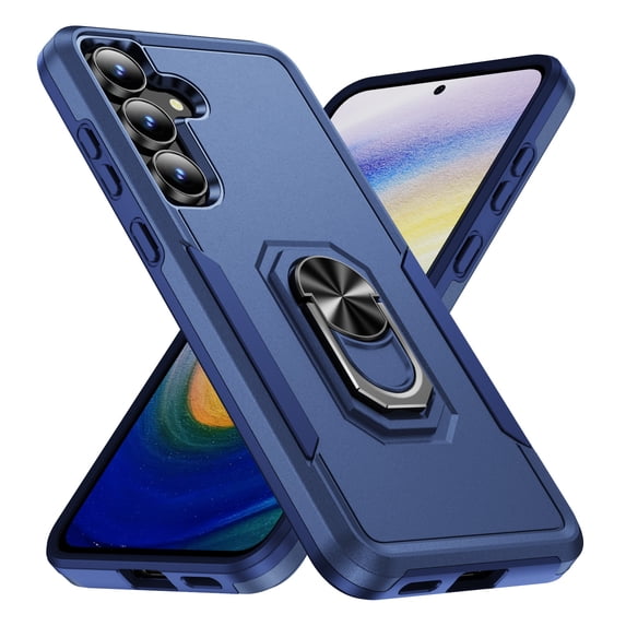 Dteck Magnetic Shockproof Case for Samsung Galaxy S25 FE Rotatable Metal Ring Kickstand, Dual Layer Protective Cover with Drop Protection and Magnetic Car Mount Function, Blue