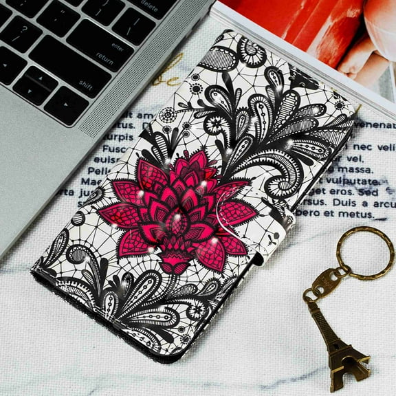 Dteck Magnetic Shockproof Premium PU Leather Folio Flip Cover with Kickstand and Credit Slots For Samsung A10E / Galaxy A20E , Lace Flower