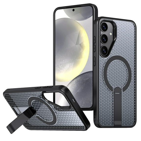 Dteck Magnetic Shockproof for Samsung S24 Plus Case with Kickstand, Rugged Protective Cover with MagSafe Compatibility, Textured Grip, and Built-in Stand, Black