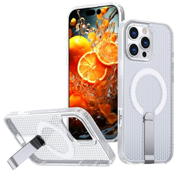 Dteck Magnetic Shockproof for iPhone 14 Pro Max Case with Kickstand, Rugged Protective Cover with MagSafe Compatibility, Textured Grip, and Built-in Stand, Clear