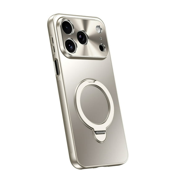 Dteck Magnetic Stand Case for iPhone 17 Pro Max, Compatible with MagSafe, Rotatable Flexible Ring Holder Phone Cover with Metal Camera Protection,Titanium