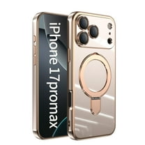 Dteck Magnetic Stand for iPhone 17 Pro Max Case, Plating Kickstand Compatible with Magsafe Built-in Camera Lens Protector Slim Phone Case with Stand Ring, Lightpink