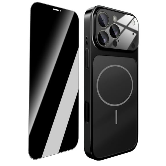 Dteck Magnetic Suction Case for iPhone 17 Pro with Anti Spy & Auto Installation Privacy Screen Protector, Glass Camera Protection Slim Phone Cover Support Wireless Charging, Black