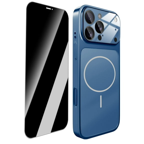Dteck Magnetic Suction Case for iPhone Air with Anti Spy & Auto Installation Privacy Screen Protector, Glass Camera Protection Slim Phone Cover Support Wireless Charging, Blue