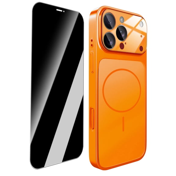 Dteck Magnetic Suction Case for iPhone Air with Anti Spy & Auto Installation Privacy Screen Protector, Glass Camera Protection Slim Phone Cover Support Wireless Charging, Orange