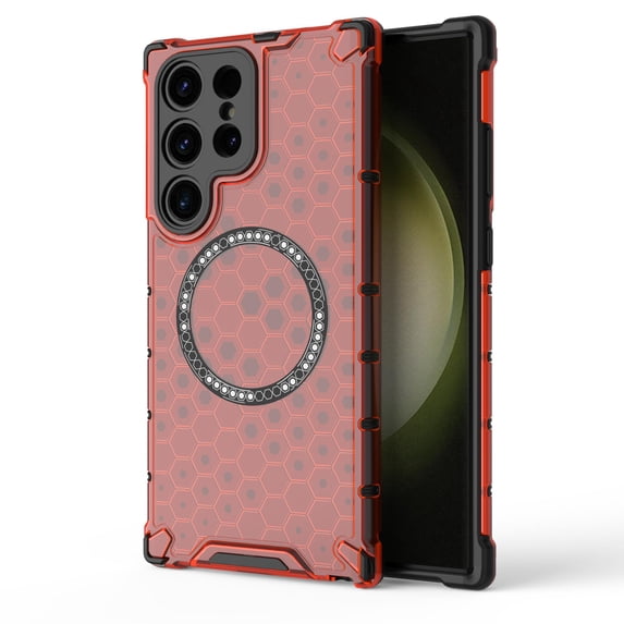Dteck Magnetic Transparent Case for Samsung Galaxy S24 Ultra, Compatible with MagSafe Wireless Charging Slim Anti-Scratch Shockproof Soft TPU Rubber Cover Case, Red