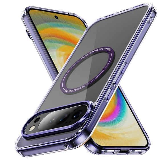 Dteck Magnetic Trasparent Case for Google Pixel 10 /10 Pro,Shockproof TPU+PC Case Compatible with Mag Safe Anti Yellowing Clear Back Cover for Google Pixel 10 /10 Pro,Purple