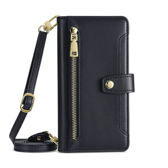 Dteck Magnetic Wallet Bag Case for Google Pixel 9 Pro XL,Shockproof Leather Zipper Wallet Case Kickstand Cover with Shoulder Strap/Wrist Strap for Google Pixel 9 Pro XL,Black