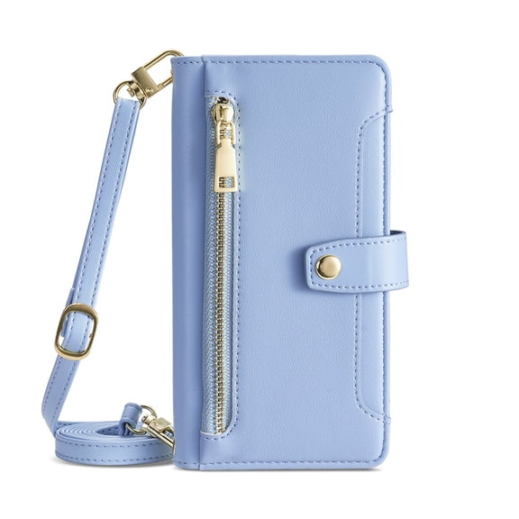 Dteck Magnetic Wallet Bag Case for Google Pixel 9 Pro XL,Shockproof Leather Zipper Wallet Case Kickstand Cover with Shoulder Strap/Wrist Strap for Google Pixel 9 Pro XL,Blue