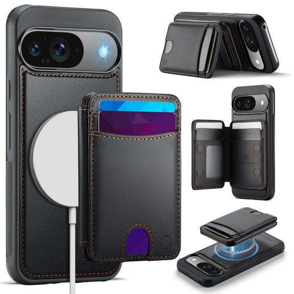 Dteck Magnetic Wallet Case for Google Pixel 10 /10 Pro,2 in 1 Detachable Leather RFID Blocking Card Slots Wallet Case Compatible with Mag Safe Shockproof Kickstand Cover,Black
