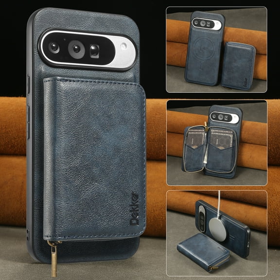 Dteck Magnetic Wallet Case for Google Pixel 10 Pro XL Case, Shockproof PU Leather Wallet-RFID Blocking-2 in 1 Detachable Credit Card Holder-Shockproof Cover-Card Slots, Blue