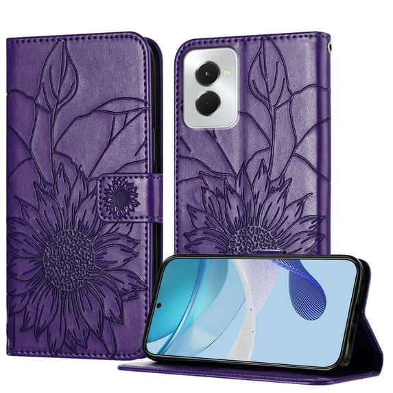 Dteck Magnetic Wallet Case for Motorola Moto G Power 5G 2025,Flower Pattern Leather Case Built-in Card Slots Shockproof Kickstand Cover for Motorola Moto G Power 5G 2025,Darkpurple
