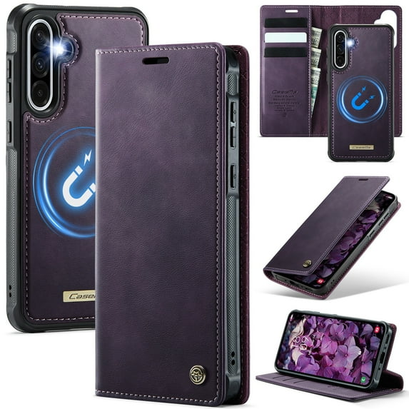 Dteck Magnetic Wallet Case for Samsung Galaxy A52, Shockproof PU Leather RFID Blocking 2-in-1 Detachable Wallet Card Slots Cash Pocket Wireless Charging Slim Hard Cover, Purple