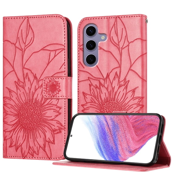 Dteck Magnetic Wallet Case for Samsung Galaxy S24 FE,Flower Pattern Leather Case Built-in Card Slots Shockproof Kickstand Cover for Samsung Galaxy S24 FE,Rose