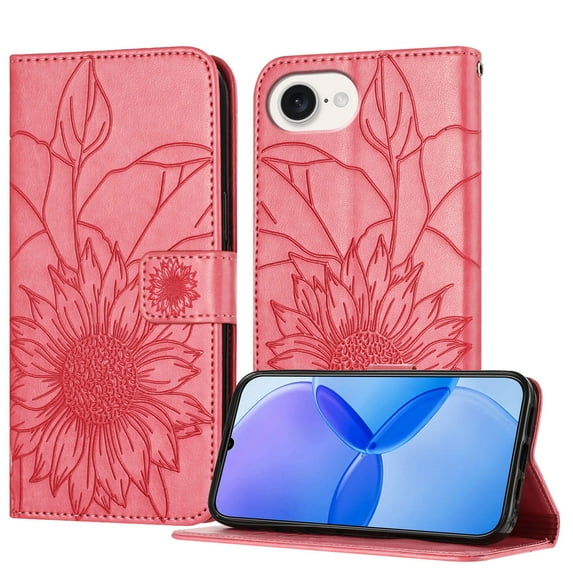 Dteck Magnetic Wallet Case for iPhone 16e,Flower Pattern Leather Case Built-in Card Slots Shockproof Kickstand Cover for iPhone 16e,Rose