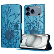 Dteck Magnetic Wallet Case for iPhone 17 Pro,Flower Pattern Leather Case Built-in Card Slots Shockproof Kickstand Cover for iPhone 17 Pro,Blue