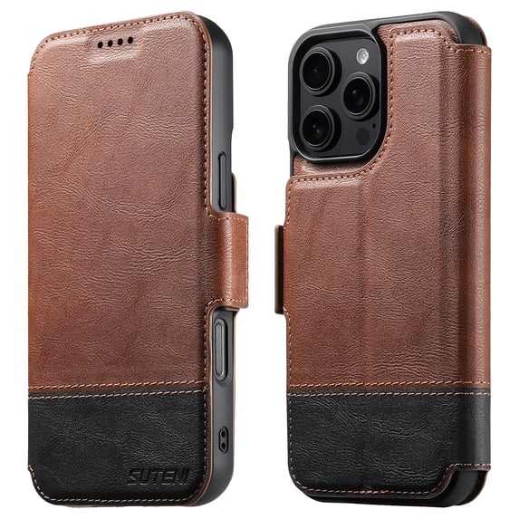Dteck Magnetic Wallet Case for iPhone 12 Pro / 12 6.1", Shockproof PU Leather TPU Wireless Charging Card & Cash Slots Anti-Scratch Rugged Protection Case, Brown