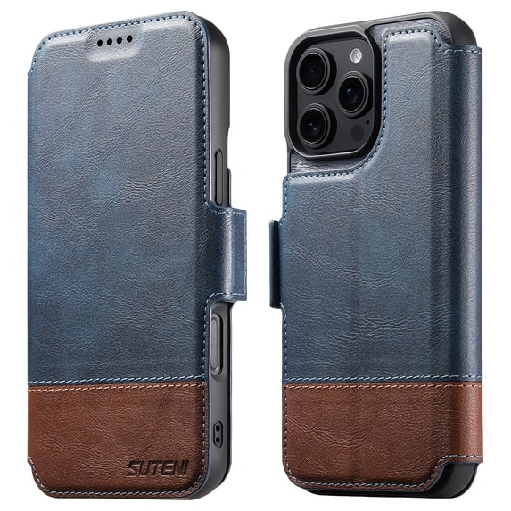 Dteck Magnetic Wallet Case for iPhone 14 Pro Max, Shockproof PU Leather TPU Wireless Charging Card & Cash Slots Anti-Scratch Rugged Protection Case, Blue