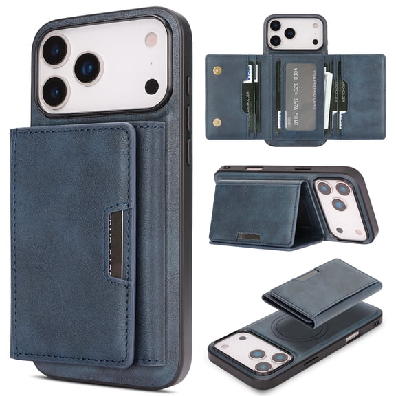 Dteck Magnetic Wallet Case for iPhone 17 Pro Max, 2 in 1 Detachable for Mag Safe Compatible PU Leather Phone Case with Card Holder and Stand, Shockproof Protective Cover for Men and Women, Blue