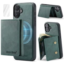 Dteck Magnetic Wallet Case for iPhone 17 with Screen Protector, Mag Safe-Compatible Detachable PU Leather Case with RFID Blocking Card Holder Shockproof Kickstand Cover, Green
