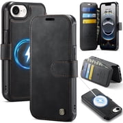 Dteck Magnetic Wallet Case for iPhone 17e, iPhone 16e Shockproof Leather+TPU Card Slots RFID Blocking Case Compatible with Mag Safe Kickstand Flip Cover for iPhone 17e/16e , Black