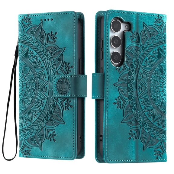 Dteck Magnetic Wallet Pocket Case for Samsung Galaxy S26, Shockproof Embossed PU Leather Flip Wallet Folio Card Slot Kickstand Hand Strap Cover, Green
