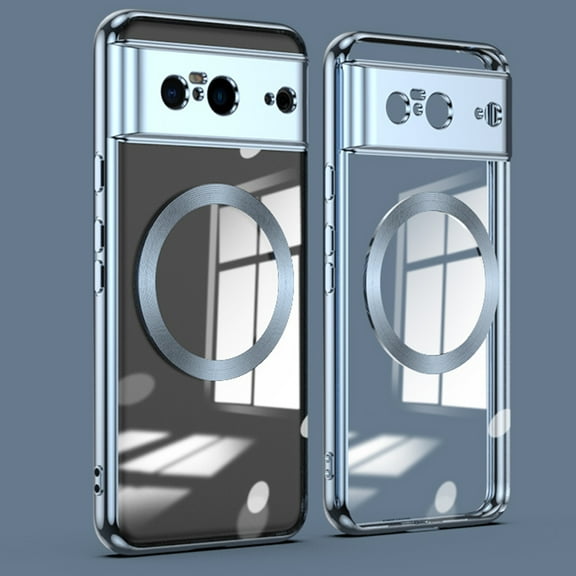 Dteck Magnetic for Google Pixel 8 Case Compatible with MagSafe, Non-Yellowing Crystal Clear Slim Cover with Plating Edge for Pixel 8 6.2", Blue