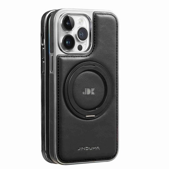 Dteck Magnetic for iPhone 11 PU Leather Case, Invisible Ring Stand Compatible with Magsafe Accessory Slim Kickstand Rugged Back Phone Cover, Black