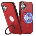 thumbnail image 1 of Dteck Magnetic for iPhone 16 Leather Case with Invisible Stand, Compatible with MagSafe, Slim Kickstand Phone Cover for iPhone 16,Red, 1 of 6