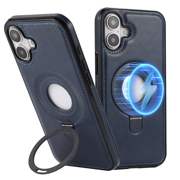 Dteck Magnetic for iPhone 16 Plus Leather Case with Invisible Stand, Compatible with MagSafe, Slim Kickstand Phone Cover for iPhone 16 Plus,Blue