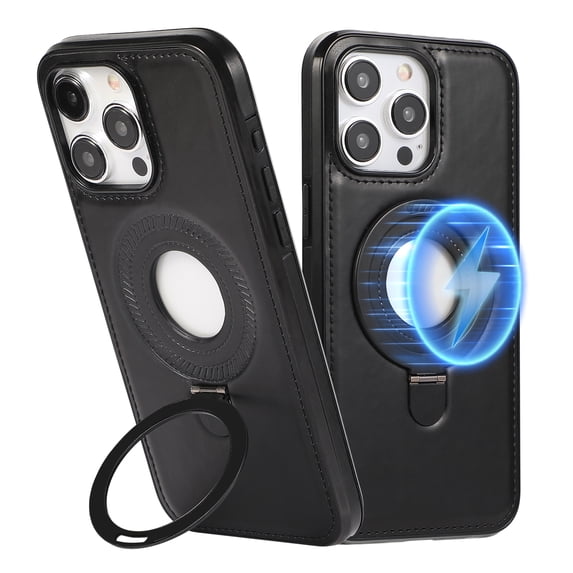 Dteck Magnetic for iPhone 16 Pro Leather Case with Invisible Stand, Compatible with MagSafe, Slim Kickstand Phone Cover for iPhone 16 Pro,Black