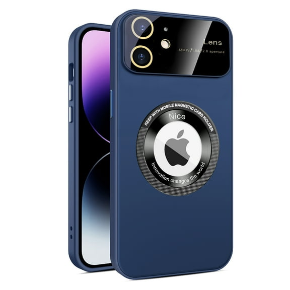 Dteck Magnetic for iPhone 11 Case with Full Glass Lens Camera Protector, Compatible with MagSafe, Large Viewport Design, Shockproof Hard PC Matte Back Protective Soft TPU Edge Phone Cases,Deep Blue