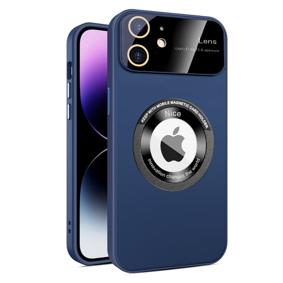 Dteck Magnetic for iPhone 11 Case with Full Glass Lens Camera Protector, Compatible with MagSafe, Large Viewport Design, Shockproof Hard PC Matte Back Protective Soft TPU Edge Phone Cases,Deep Blue