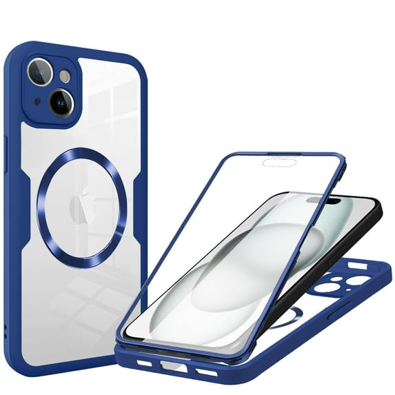 Dteck Magnetic for iPhone 11, Dustproof Design Compatible with MagSafe, Built-in Screen Protector Camera Protection Double Sides Full Body Protective Clear Cover for iPhone 11,Blue
