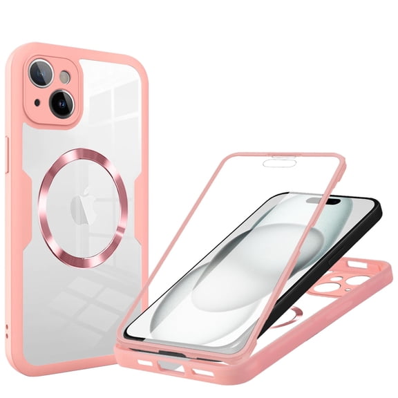 Dteck Magnetic for iPhone 11, Dustproof Design Compatible with MagSafe, Built-in Screen Protector Camera Protection Double Sides Full Body Protective Clear Cover for iPhone 11,Pink