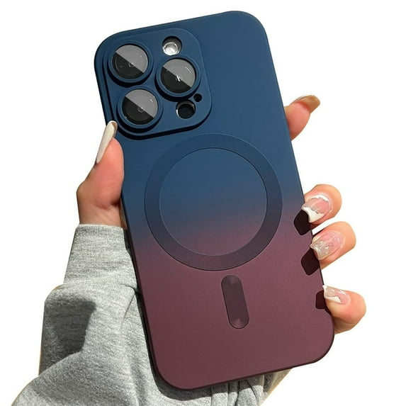 Dteck Magnetic iPhone 12 Case Compatible with MagSafe, Cute Gradient Bi-Color Case for Women Men, Soft TPU Shockproof Slim Cover with Camera Lens Protector for iPhone 12,Blue Red