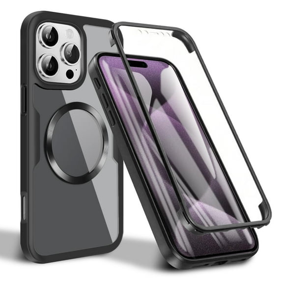 Dteck Magnetic for iPhone 12 Pro Case Compatible with MagSafe, Built-in Screen Protector Camera Protection Double Sides Full Body Protective Clear Cover for iPhone 12 Pro,Black