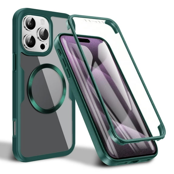Dteck Magnetic for iPhone 13 Pro Max Case Compatible with MagSafe, Built-in Screen Protector Camera Protection Double Sides Full Body Protective Clear Cover for iPhone 13 Pro Max,Green
