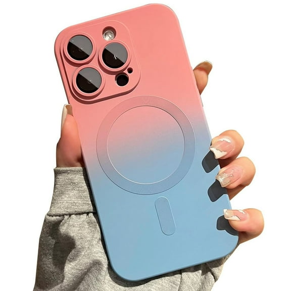 Dteck Magnetic iPhone 13 Pro Max Case Compatible with MagSafe, Cute Gradient Bi-Color Case for Women Men, Soft TPU Shockproof Slim Cover with Camera Lens Protector for iPhone 13 Pro Max,Pink Blue