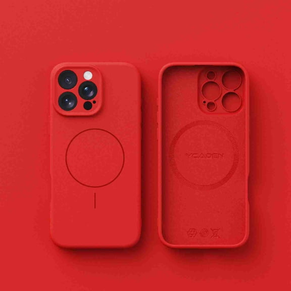Dteck Magnetic for iPhone 14 Case, Compatible with MagSafe Accessory, Silicone Camera Control Button Protection Anti-Scratch Soft Microfiber Lining Wireless Charging Support Cover, Red
