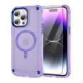 thumbnail image 1 of Dteck Magnetic for iPhone 14 Case with Tempered Glass Screen Protector, Compatible with MagSafe, Military Grade Drop Protection Slim Protective Translucent Matte Cover for iPhone 14,Purple, 1 of 8
