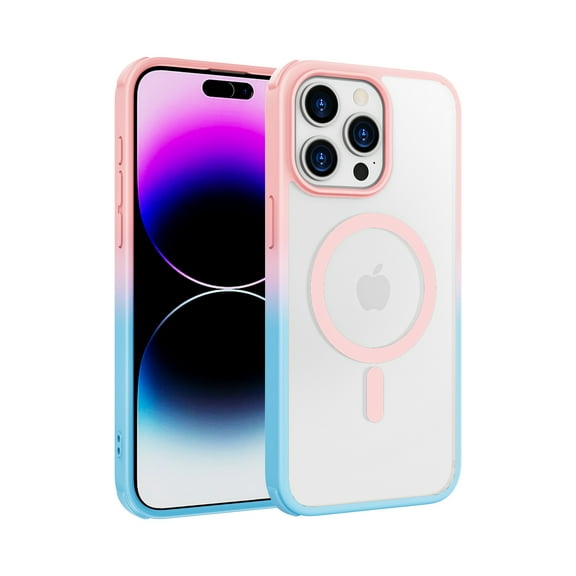 Dteck Magnetic for iPhone 14 Pro Compatible with MagSafe, Translucent Matte Phone Case for iPhone 14 Pro Slim Fit Shockproof Women Men Protective Cover,Pink Blue