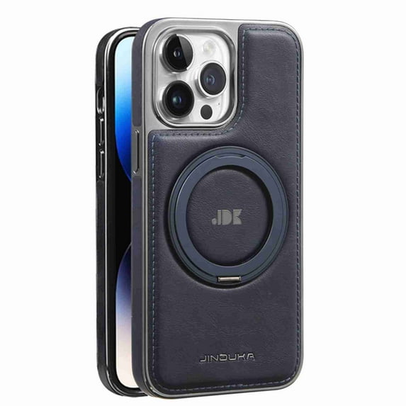 Dteck Magnetic for iPhone 14 Pro Max PU Leather Case, Invisible Ring Stand Compatible with Magsafe Accessory Slim Kickstand Rugged Back Phone Cover, Darkblue