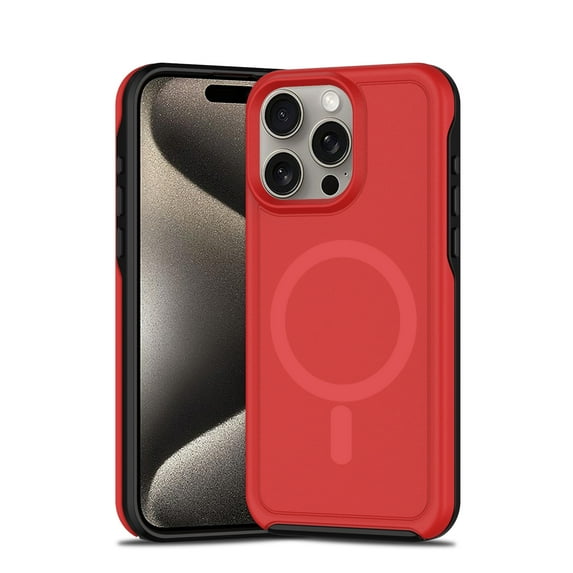 Dteck Magnetic for iPhone 15 Case, Compatible with MagSafe, Military Grade Drop Protection Dual-Layer Design Shockproof Rugged Phone Case for iPhone 15,Red